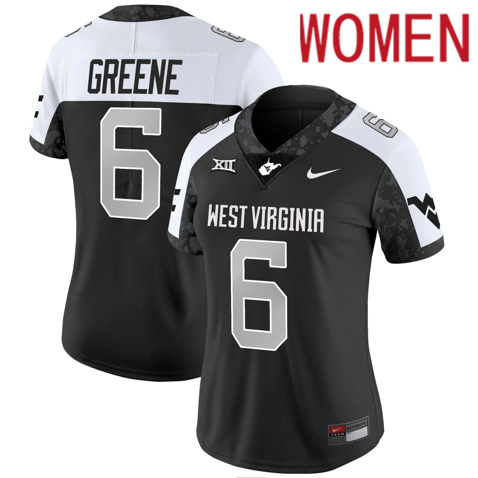 Women West Virginia Mountaineers #6 Greene Black 2024 Nike Vapor Limited NCAA Jersey style 1->women nfl jersey->Women Jersey